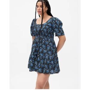 GAP Puff Sleeve Smocked Floral Mini Dress Blue Ditsy Plus Size XXL Tall NEW
